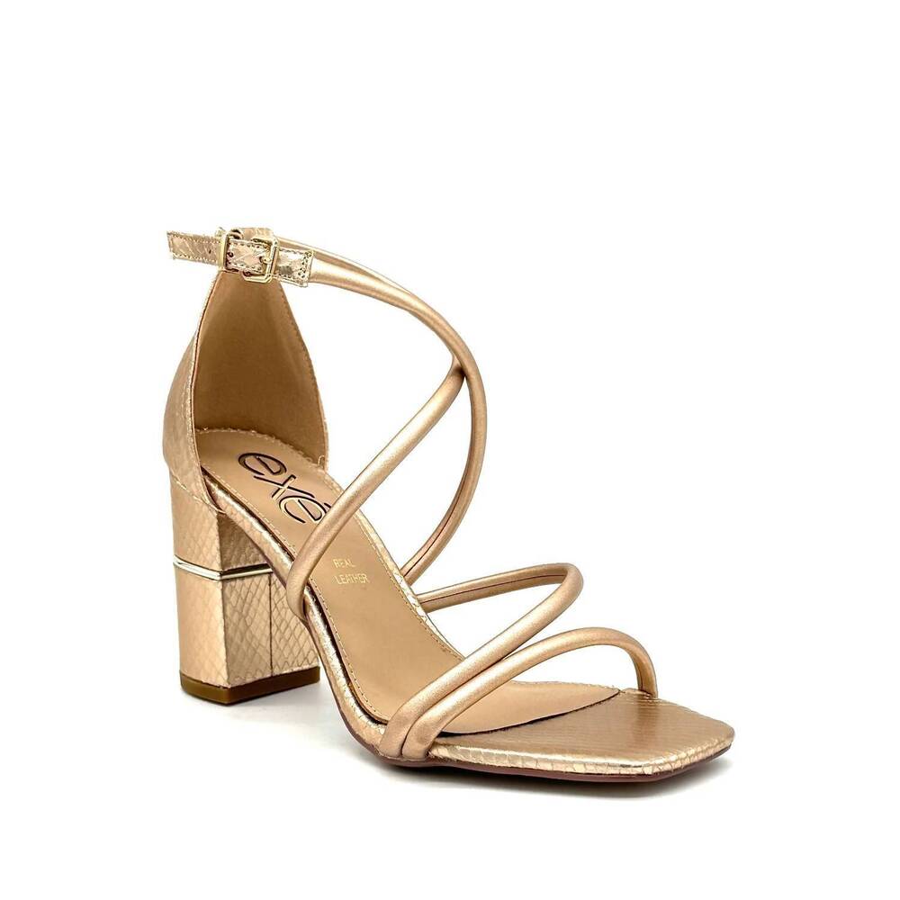 NEW EXE women's strappy cross-strap block heel sandal in champagne